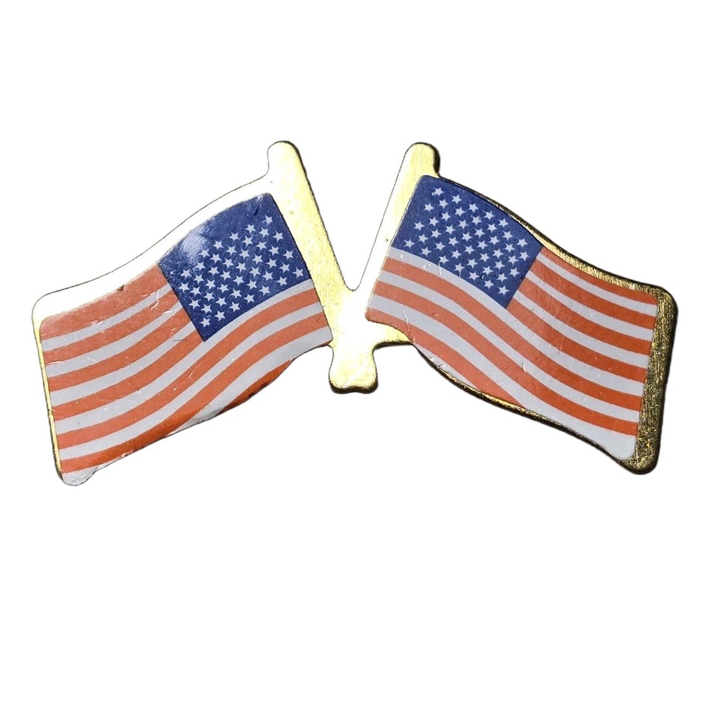Crossed United States Flags Enamel Lapel Vest Hat Pin K1
